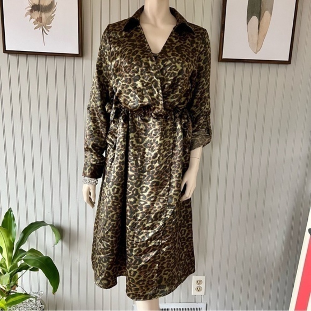 Bob MACKIE Satin Animal Print Adjustable Wrap MIDI Dress Vintage Nwt